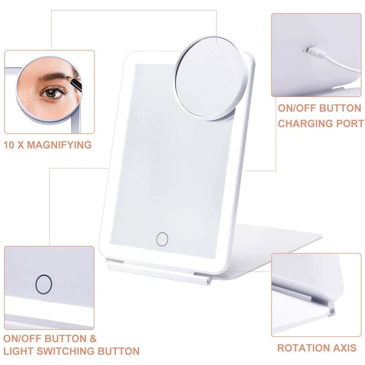 LED Touch Makeup Mirror With Light Flip Portable Folding