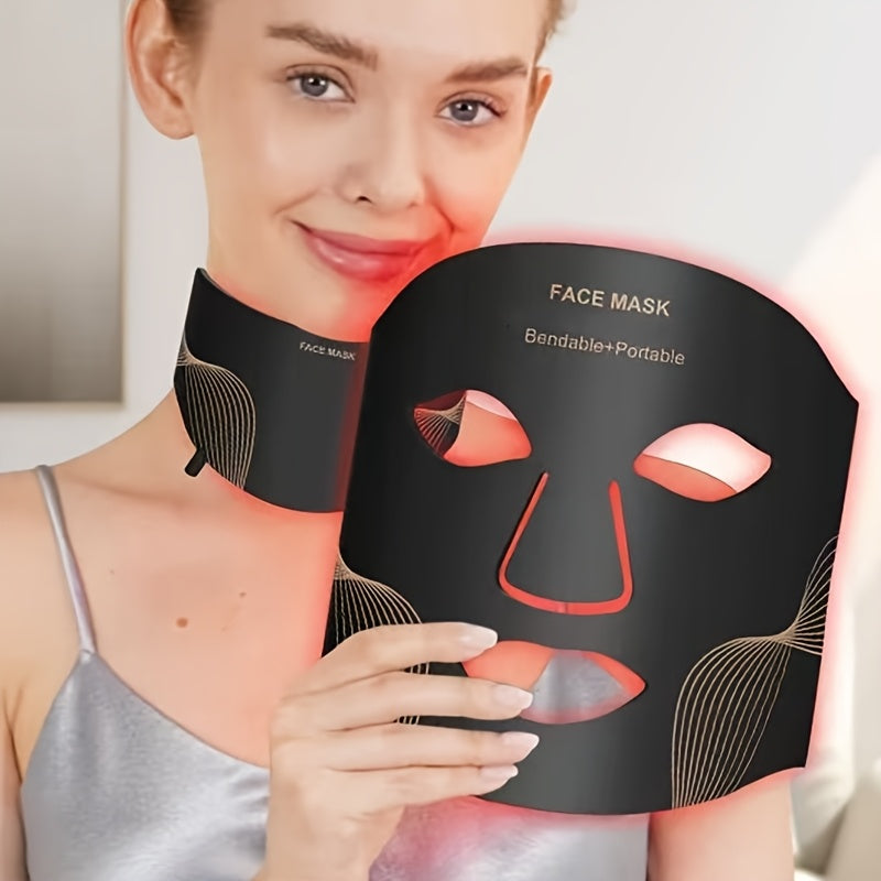 Red Light Therapy Mask - Rechargeable 7-Color LED Facial & Neck Mask - Soft Silicone, USB Charging (1200mAh Lithium Battery), Portable Design with Remote Control, Ideal Skincare Tool