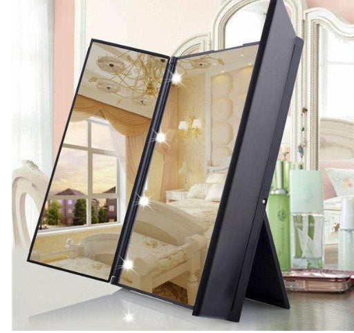 Portable Travel LED Tri-Fold Mirror with Light