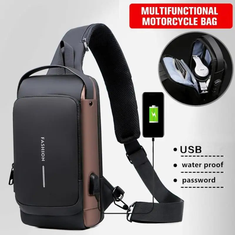 **New Men's Anti-theft  Crossbody Chest Zip Bag with USB Charging